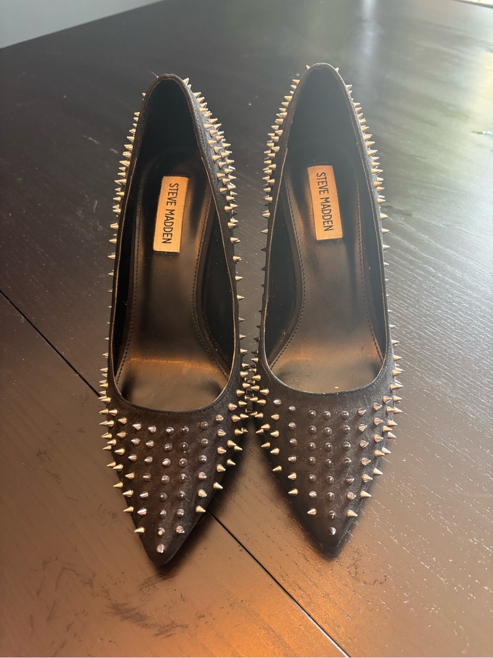 Steve Madden Black Pointed Spike-Accent Pumps